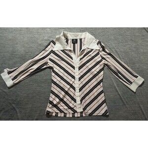 Vintage Y2K Anxiety Pink Stripe 3/4 Sleeve Button Up Shirt Large EUC